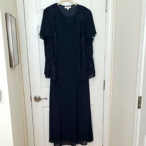 Sale Studio I 🌻 Navy Blue Maxi Dress with Sheer Detail Jacket 22W